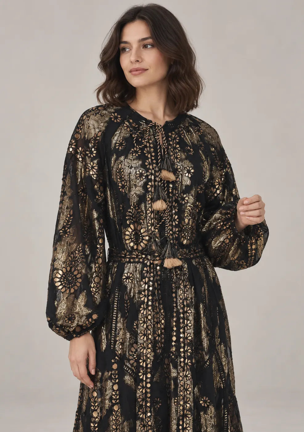 ibBan Floral Lurex Cotton Long Dress - Mavi