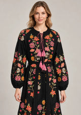 ibBan Floral Embroidered Maxi Dress with Tassel - Ravila