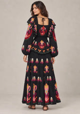 ibBan Printed Cotton Long Dress with Ruffle - Sona