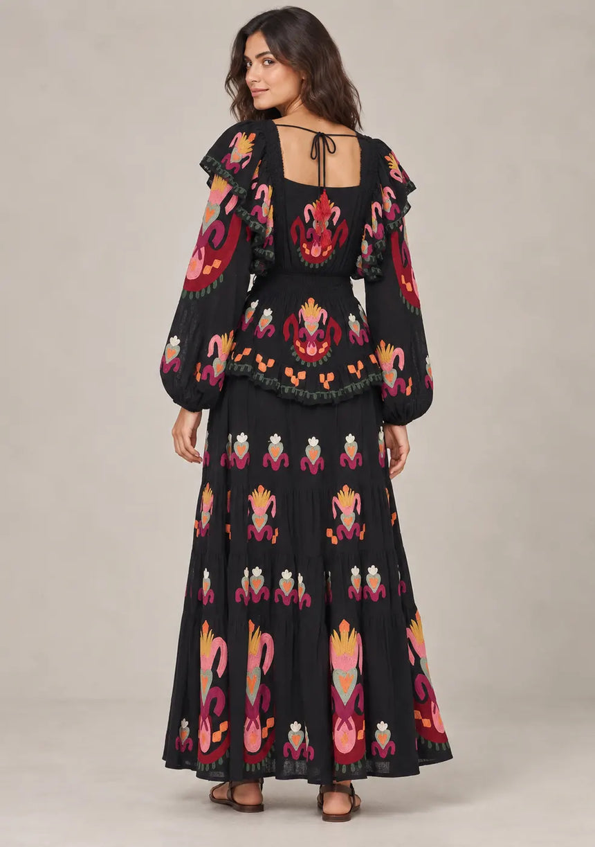 ibBan Printed Cotton Long Dress with Ruffle - Sona