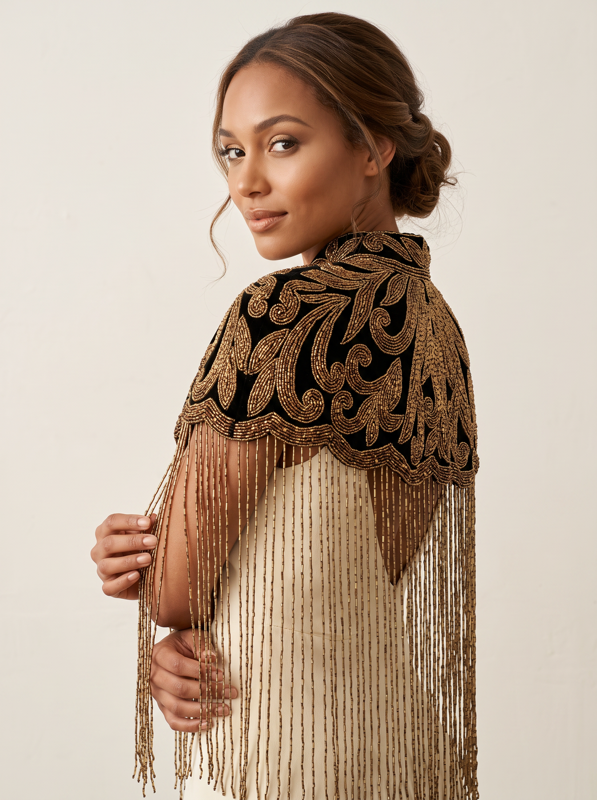ibBan Beaded Net Neck Cape with Fringe - Linda