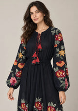 ibBan Floral Embroidered Cotton Maxi Dress with Tassel Tie - Gypsy
