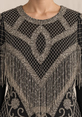 ibBan Party Midi Dress with Hand Beadwork & Fringe - Darya