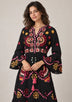 ibBan Embroidered Cotton Long Tunic Dress with Tassel Tie - Sara