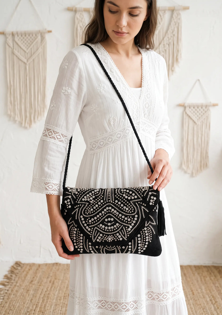 ibBan Embellished Canvas Crossbody Wallet Bag -  Masum
