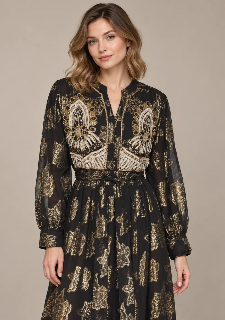 ibBan Embellished Lurex Long Dress with Metallic - Varsha