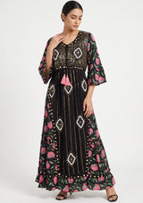 ibBan Floral Cotton Maxi Dress with Bell Sleeves - Jumani