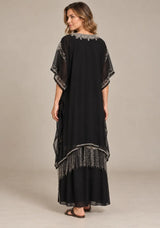 ibBan Black Georgette Kaftan Set with Hand Embroidery -Karla