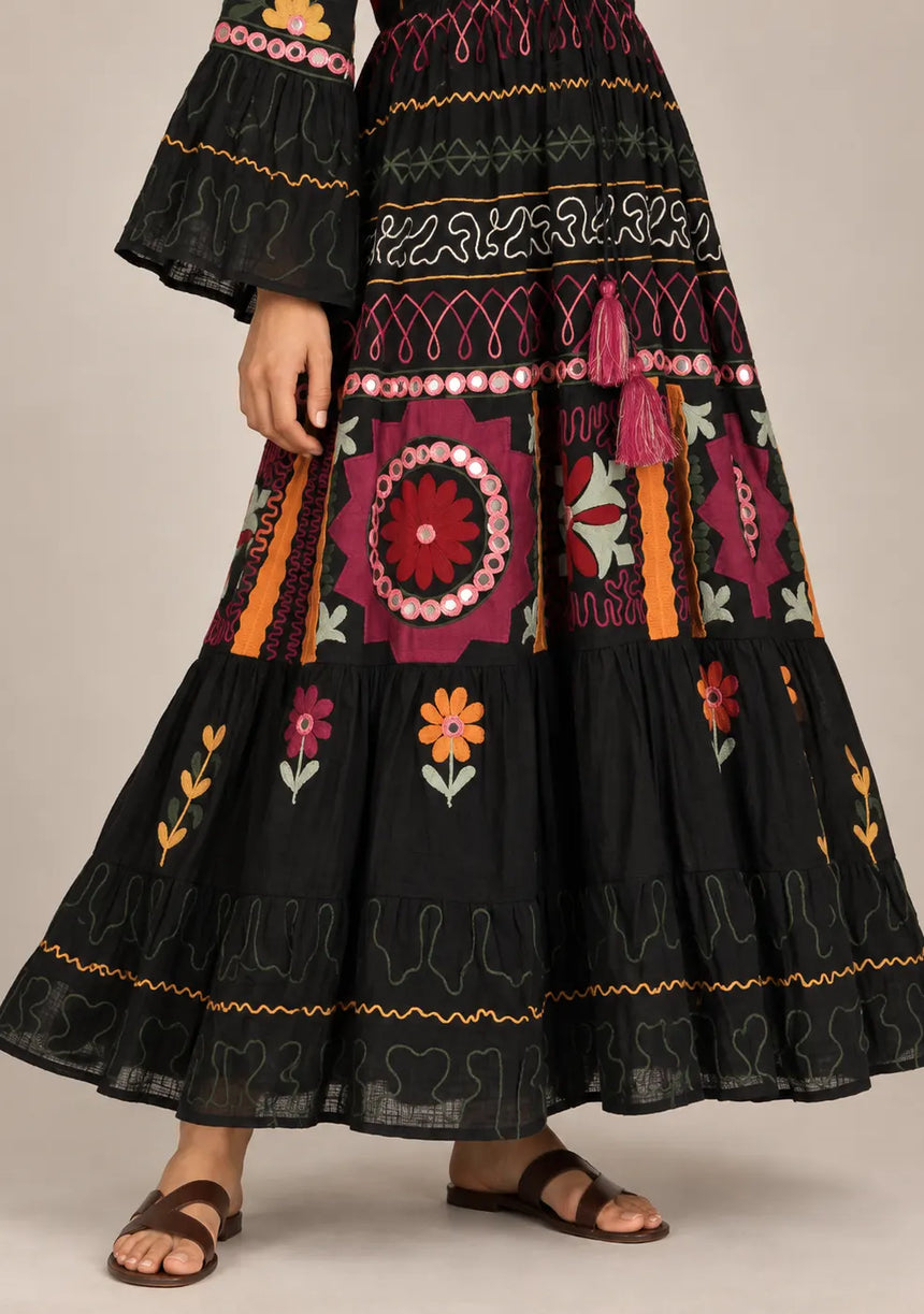 ibBan Embroidered Cotton Long Tunic with Tassel Tie - Hami