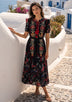 ibBan Hand-Embroidered Cotton Long Dress with Floral Print - Rasha