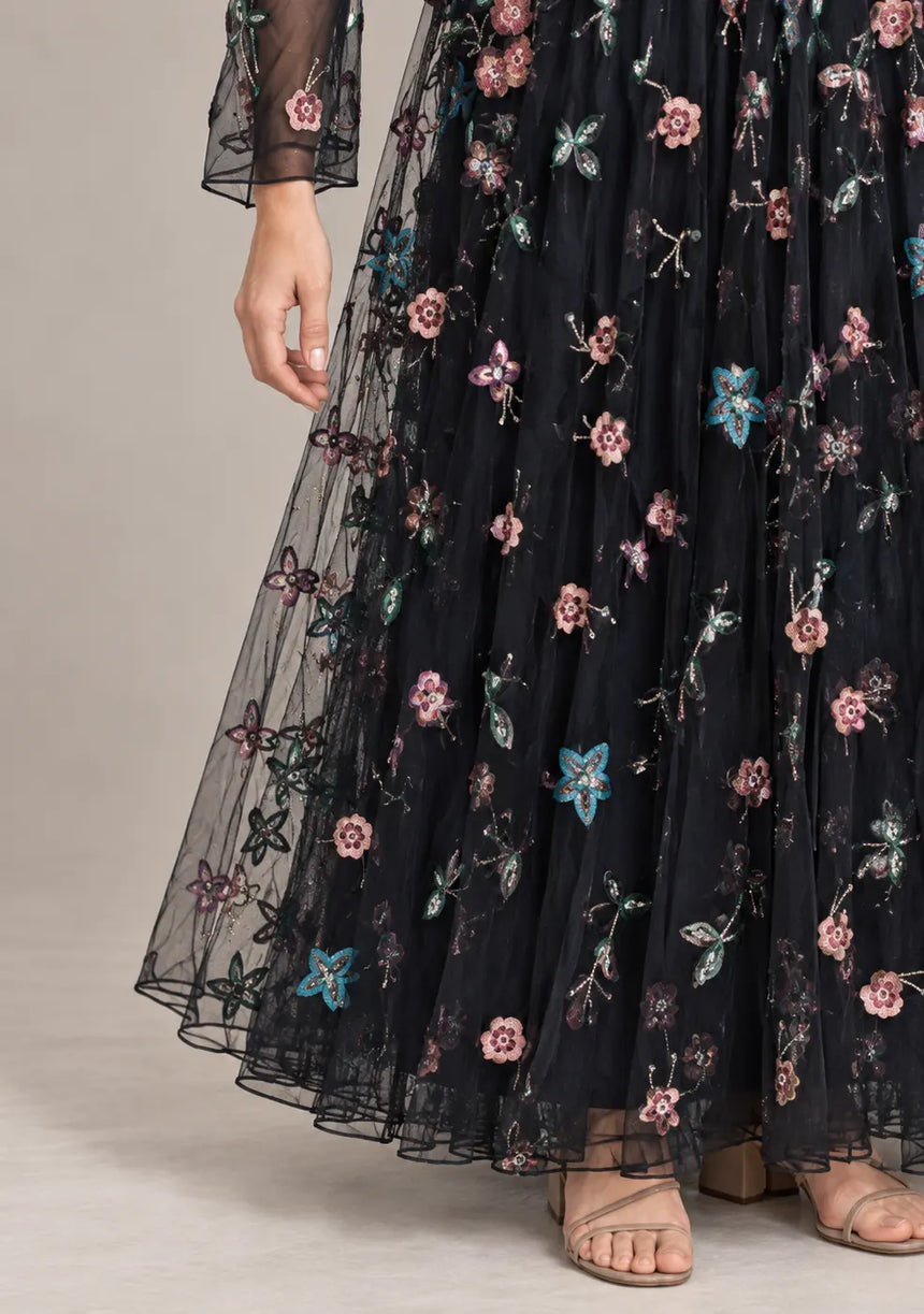 ibBan Women’s  Long Dress with Hand Embroidery - Aabish