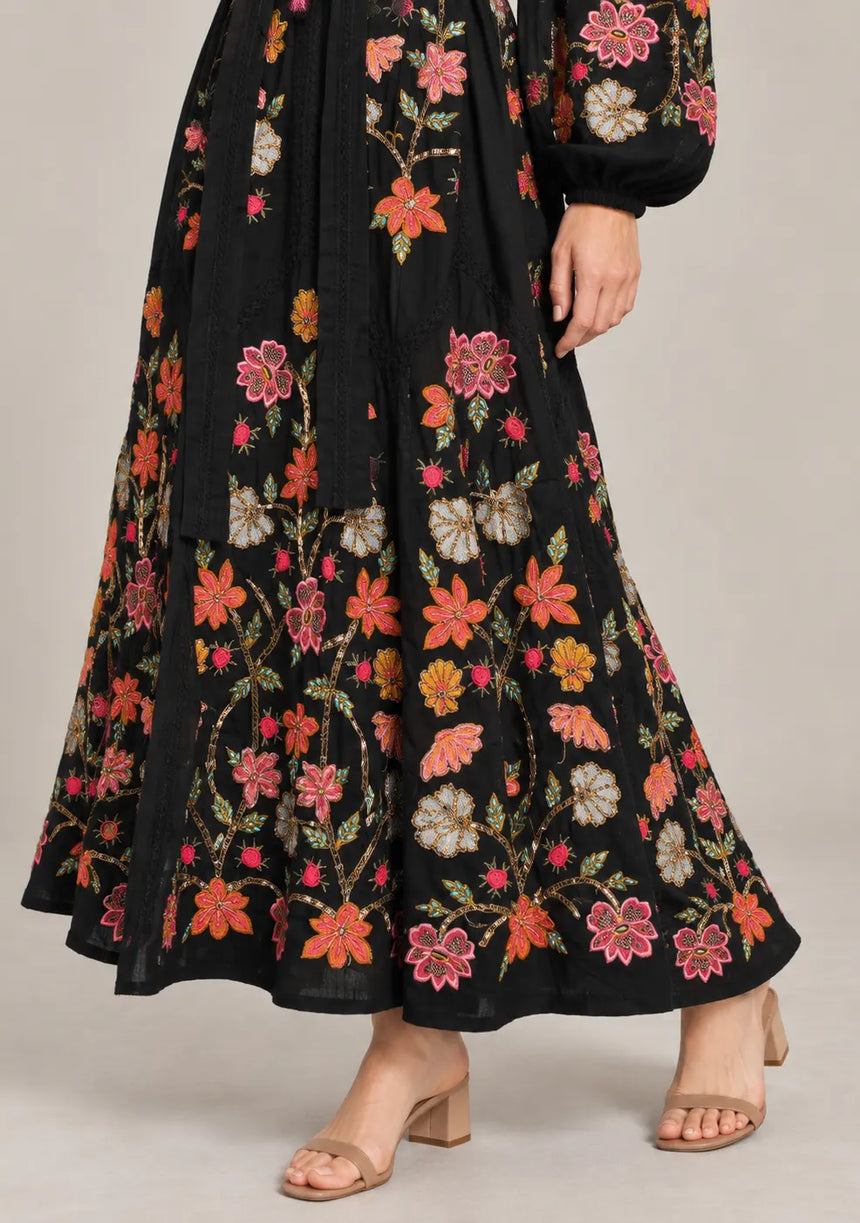 ibBan Floral Embroidered Maxi Dress with Tassel - Ravila