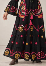ibBan Embroidered Cotton Long Tunic Dress with Tassel Tie - Sara