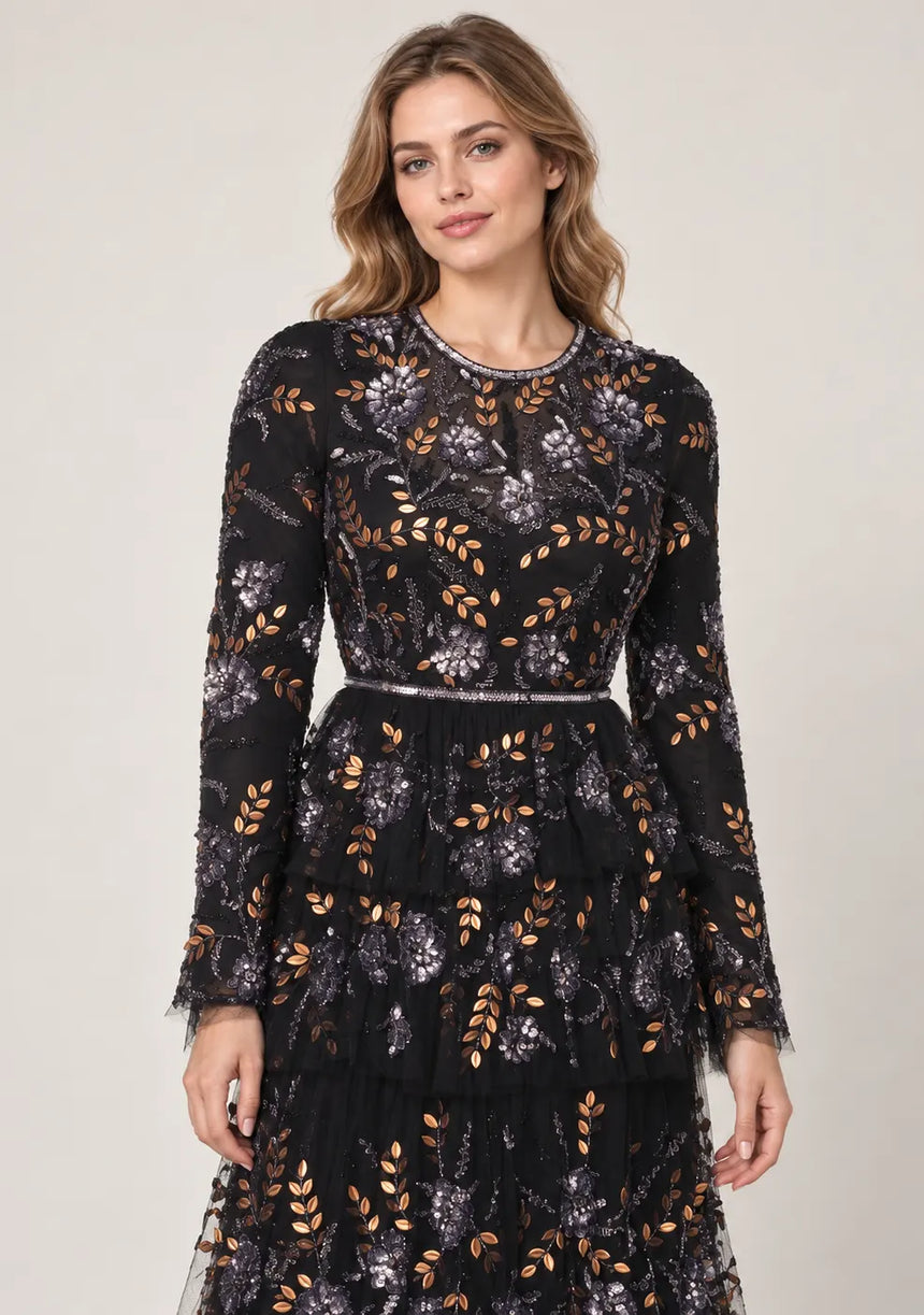 Women’s Party Dress with Hand Embroidery - Naegiza