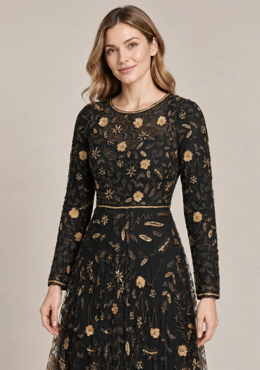 ibBan Women’s Party Long Dress with Hand Embroidery -Qamira