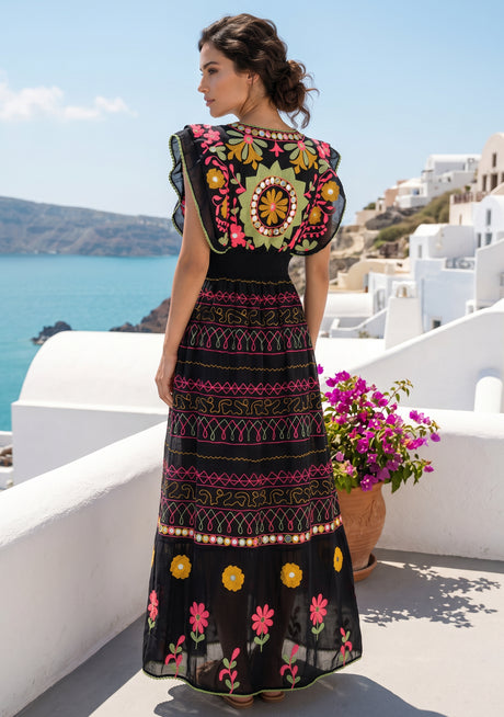 ibBan Hand Embroidered Long Dress | Luxury Bohemian Long Dress - Orla
