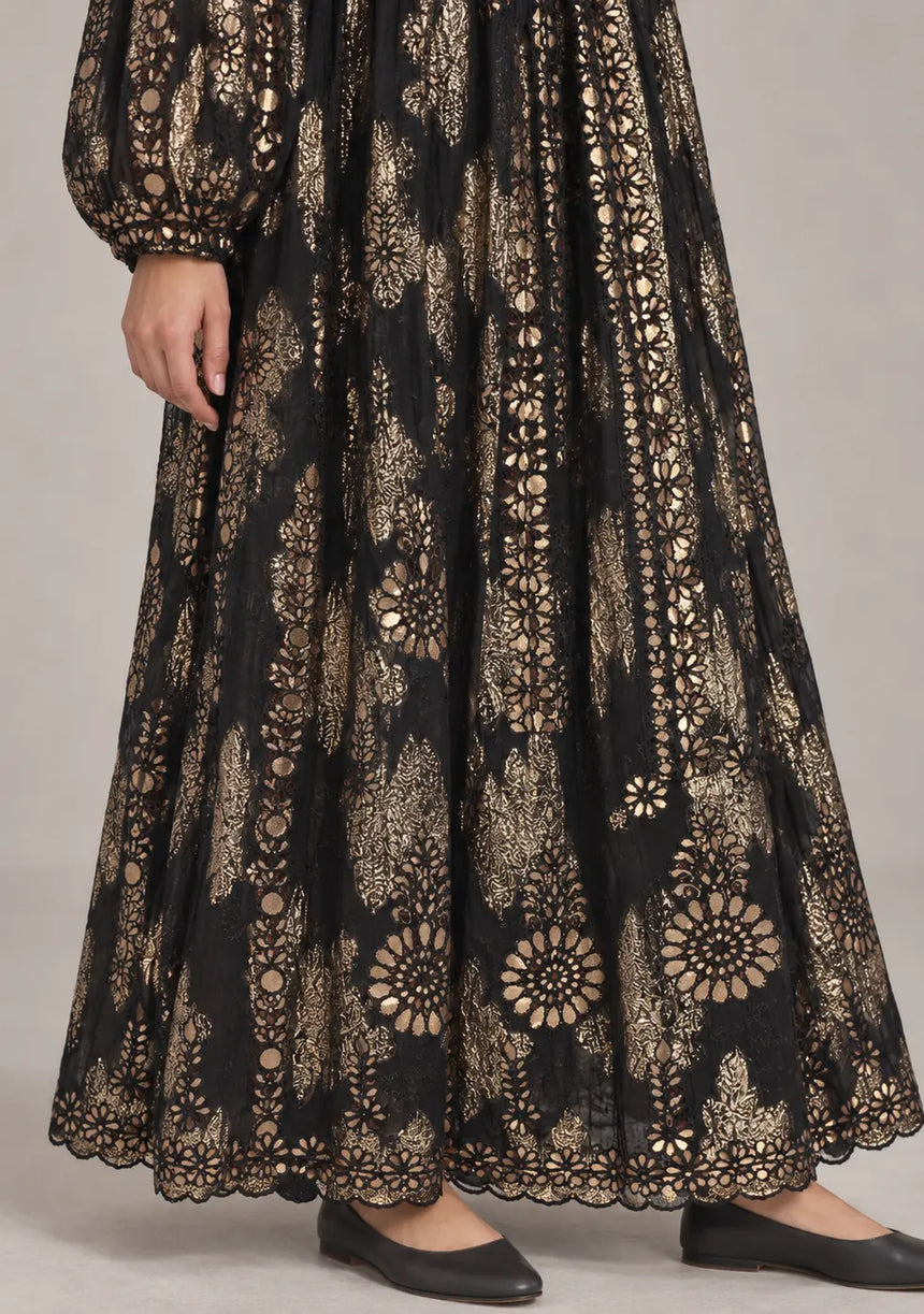 ibBan Floral Lurex Cotton Long Dress - Mavi