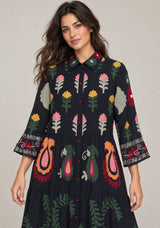 ibBan Embroidered Cotton Tiered Shirt Collor Tunic  - Ambir