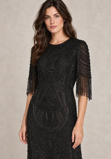 ibBan Women’s Long Dress with Hand Beadwork & Fringe Sleeves -  Esmi