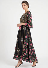ibBan Floral Cotton Maxi Dress with Bell Sleeves - Jumani