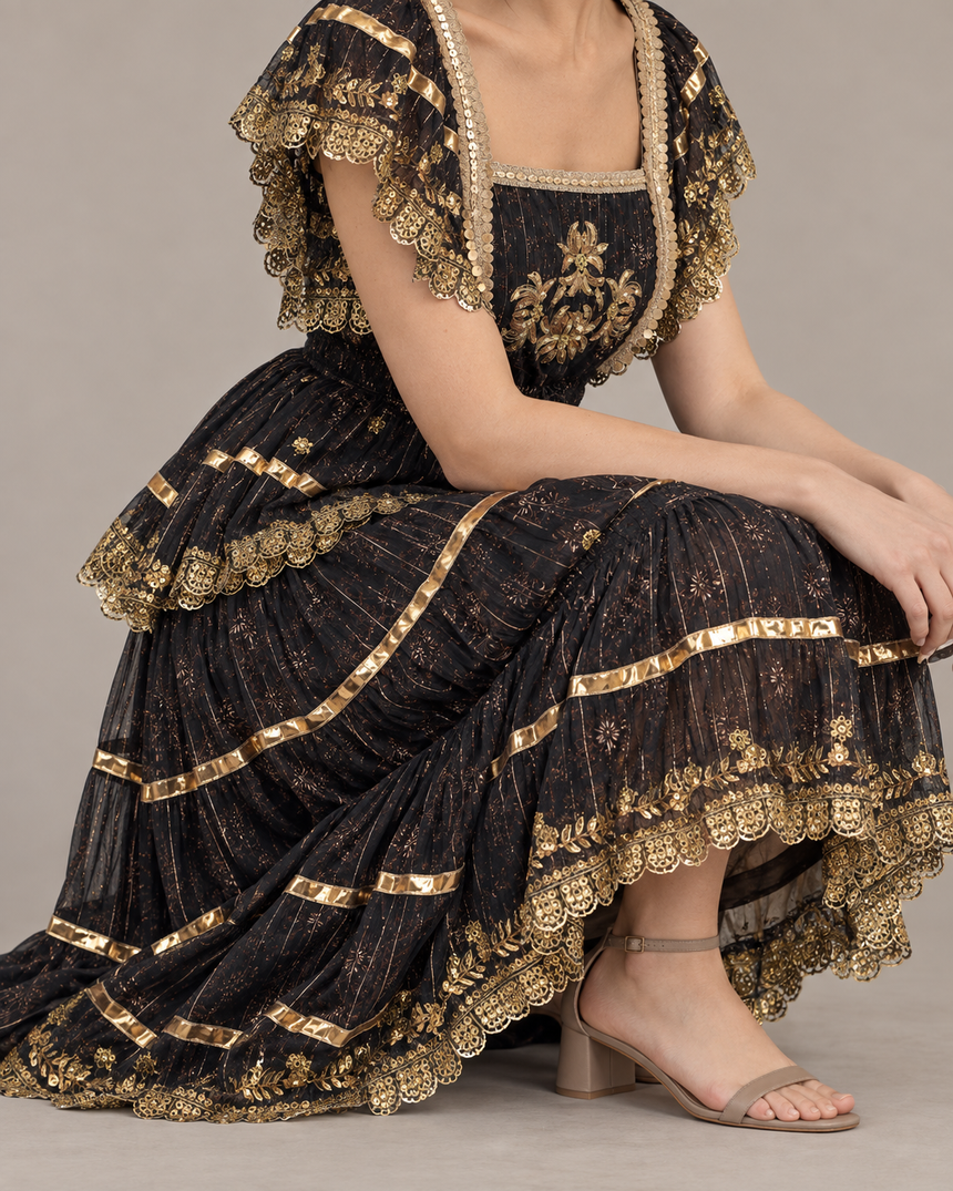 ibBan Cotton Georgette Long Dress - Anaab