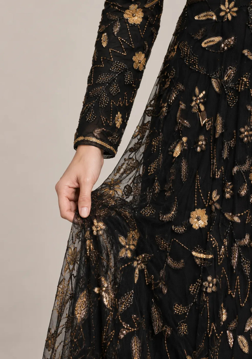 ibBan Women’s Party Long Dress with Hand Embroidery -Qamira