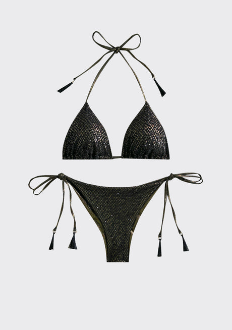 Conjunto de bikini estampado marrón claro con tirantes ajustables para mujer - Zera