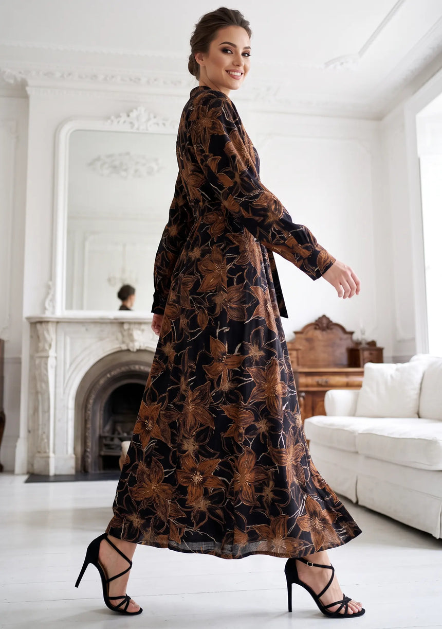 ibBan Cotton Silk Printed Long Dress -Azliya