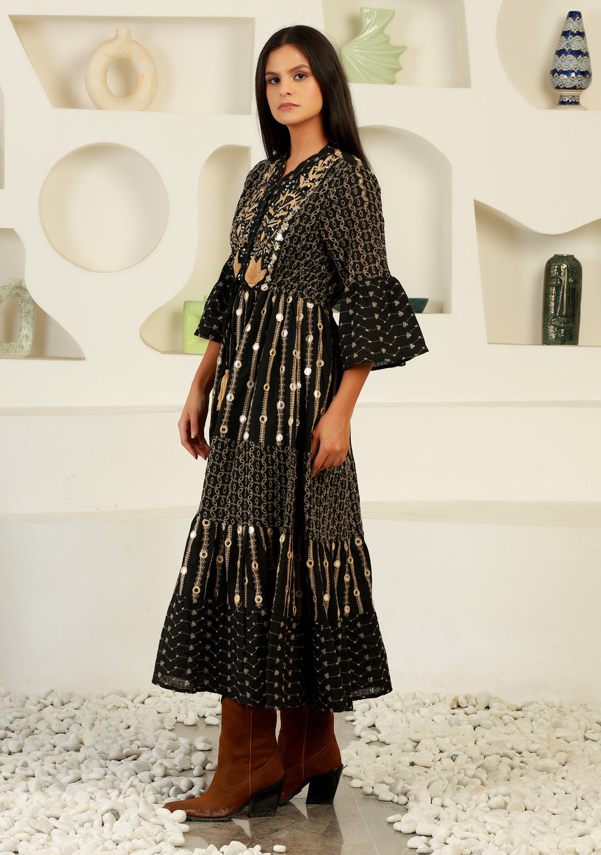 ibBan cotton schiffli fabric Long Tunic Dress for Women -Safiya