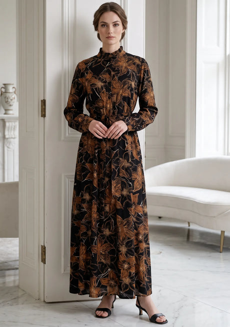 ibBan Cotton Silk Printed Long Dress -Azliya