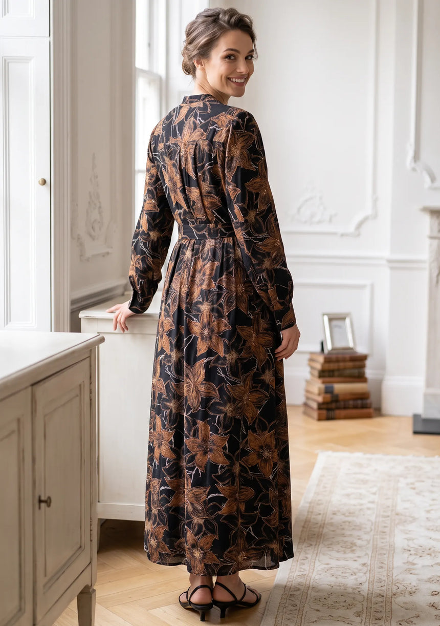 ibBan Cotton Silk Printed Long Dress -Azliya