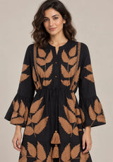 ibBan Leaf Print Cotton Maxi Dress with Tassel Tie - Livia
