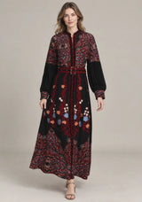 ibBan Cotton Long Dress with Contrast Waist Belt -Minja
