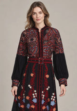ibBan Cotton Long Dress with Contrast Waist Belt -Minja