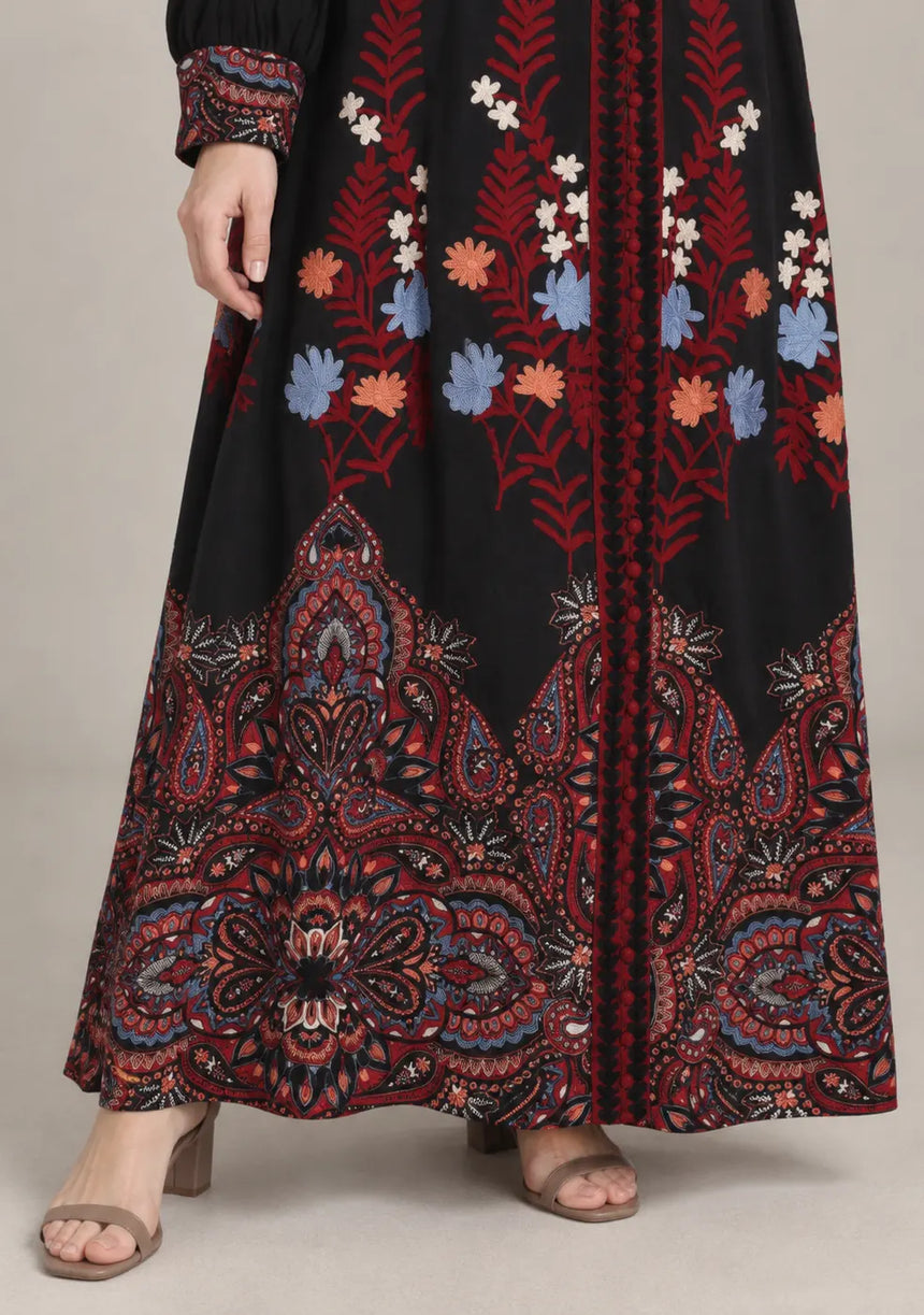 ibBan Cotton Long Dress with Contrast Waist Belt -Minja