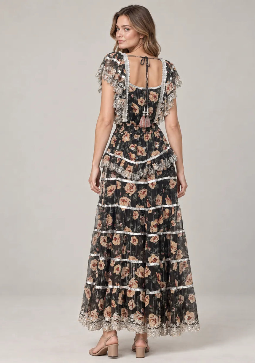 ibBan Floral Cotton Georgette Long Dress - Kausar