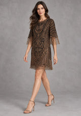 ibBan Party Short Dress with Beadwork & Fringe Sleeves - Esmi