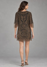 ibBan Party Short Dress with Beadwork & Fringe Sleeves - Esmi