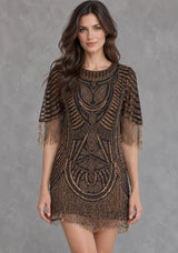 ibBan Party Short Dress with Beadwork & Fringe Sleeves - Esmi