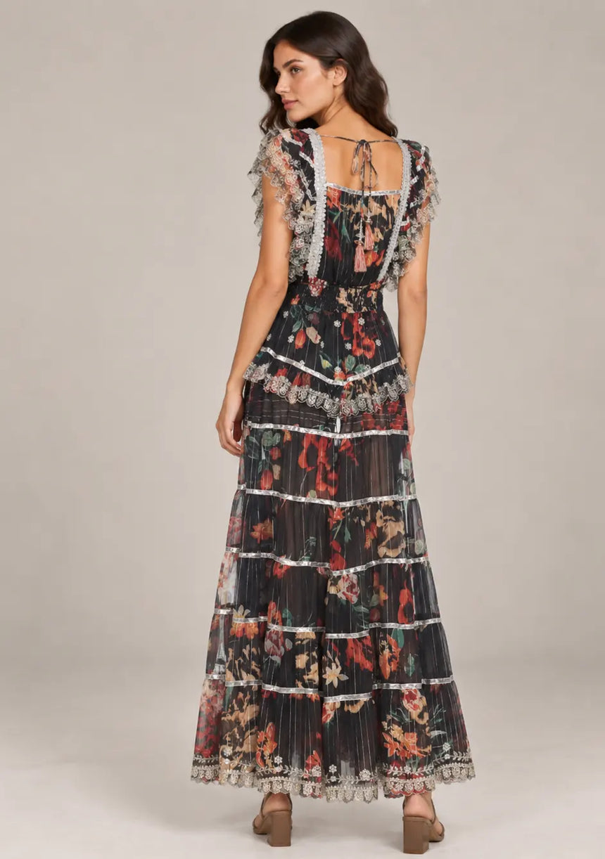 ibBan Floral Cotton Georgette Long Dress - Kausar