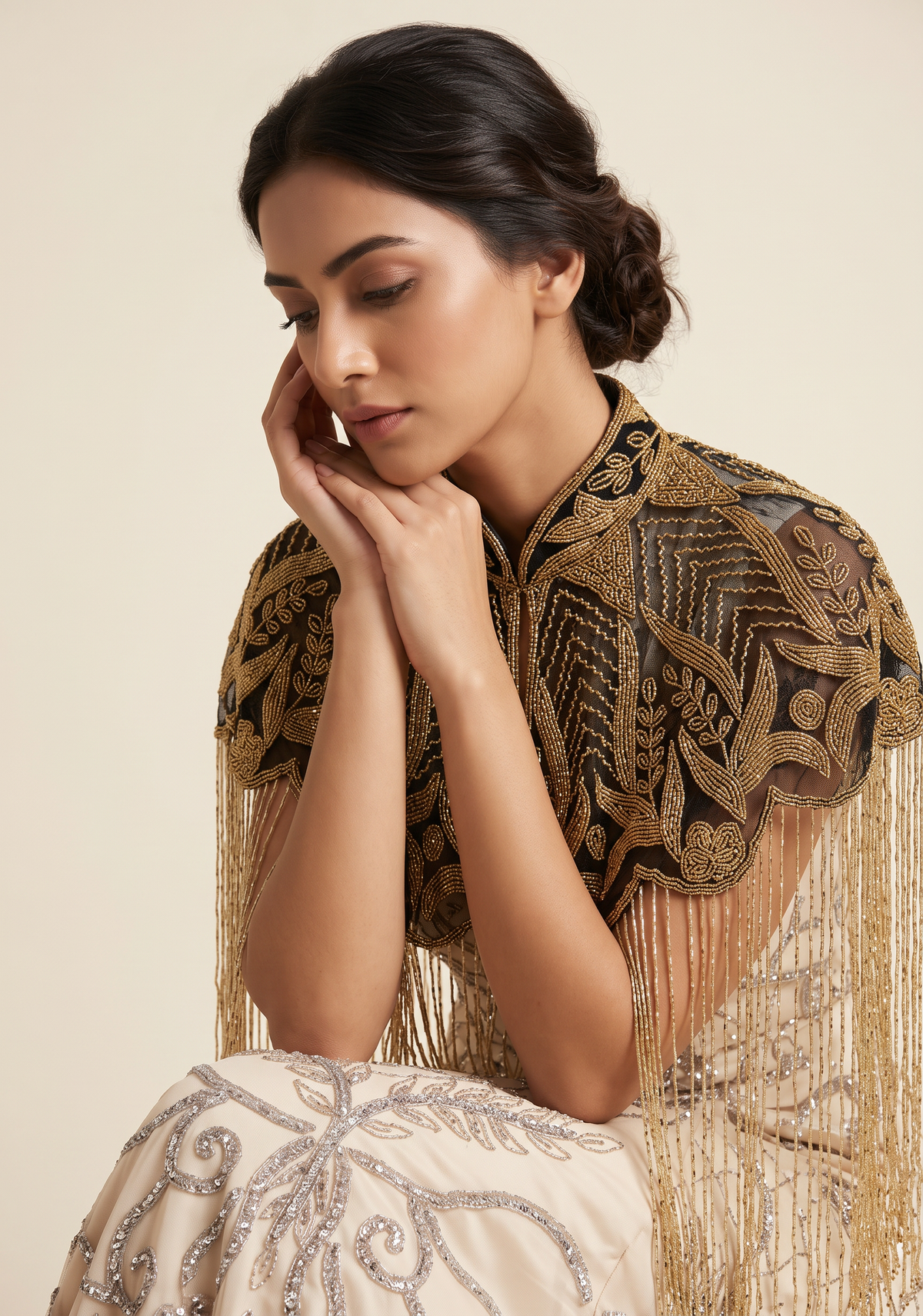 ibBan Beaded Net Neck Cape with Fringe - Sela