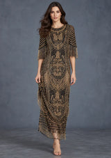 ibBan Women’s Long Dress with Hand Beadwork & Fringe Sleeves -  Esmi