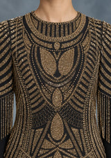 ibBan Women’s Long Dress with Hand Beadwork & Fringe Sleeves -  Esmi