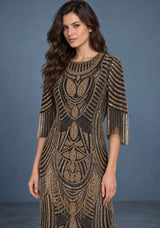 ibBan Women’s Long Dress with Hand Beadwork & Fringe Sleeves -  Esmi