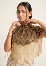 ibBan Beaded Net Neck Cape with Fringe - Sela