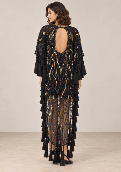 Women’s Kaftan Dress with Hand Beadwork & Tassel Fringe -Emlia