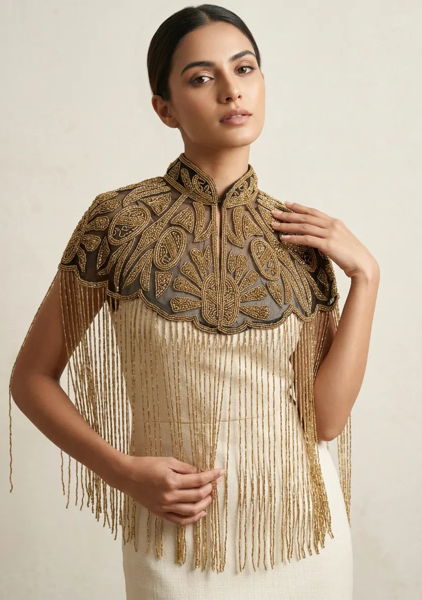 ibBan Beaded Net Neck Cape with Fringe - Dura