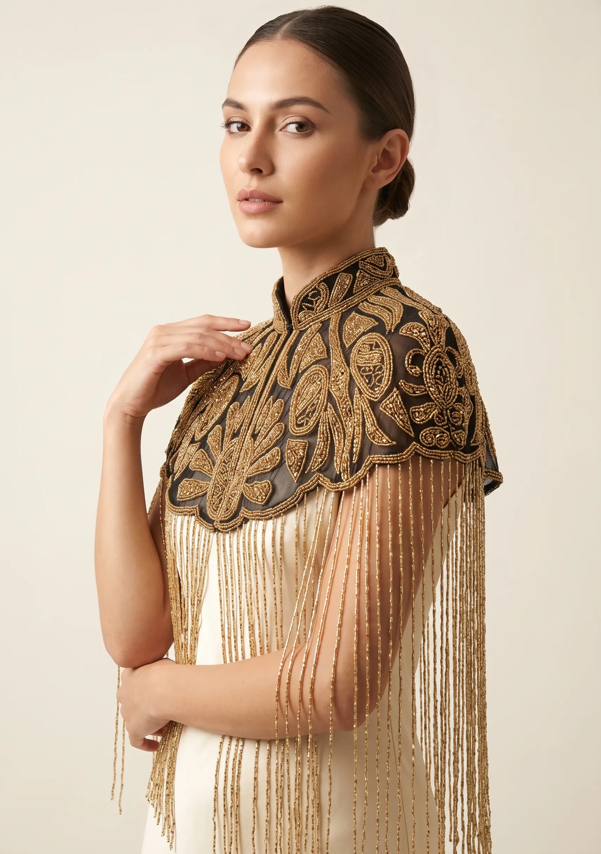 ibBan Beaded Net Neck Cape with Fringe - Dura