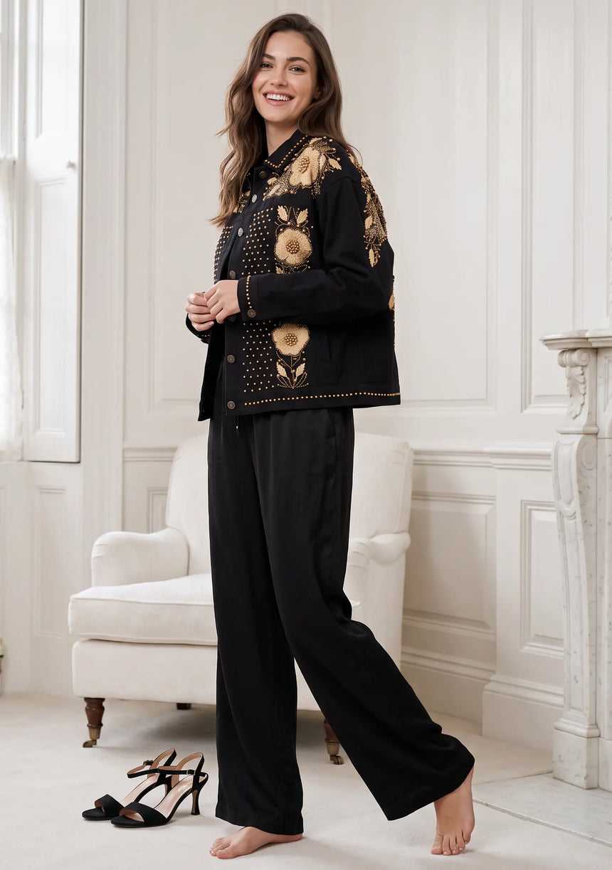 ibBan Women's Hand Embroidered Winter Jacket - Johri Jacket
