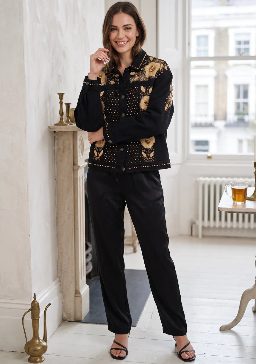ibBan Women's Hand Embroidered Winter Jacket - Johri Jacket